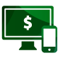 Desktop computer with dollar sign next to a mobile phone