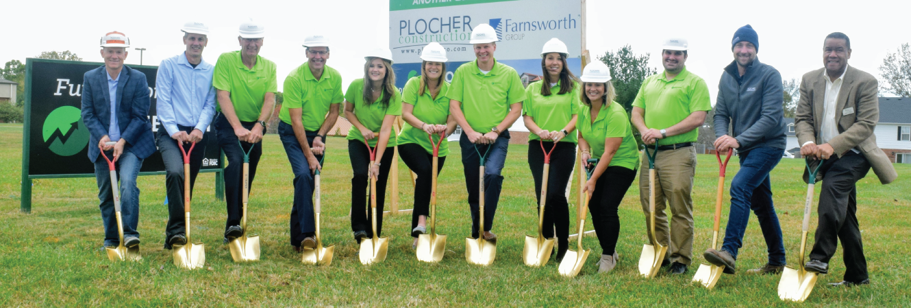Dieterich Bank employees holding shovels for grounbreaking at Edwardsville